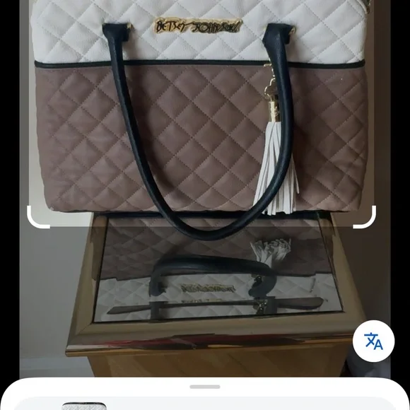 Betsey Johnson White and Brown Quilted Satchel Bowler Bag - Picture 7 of 12